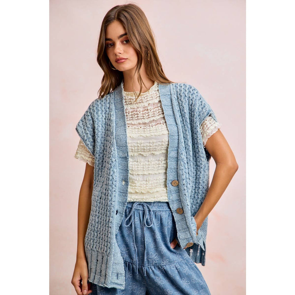 Washed Denim Knit Cardigan