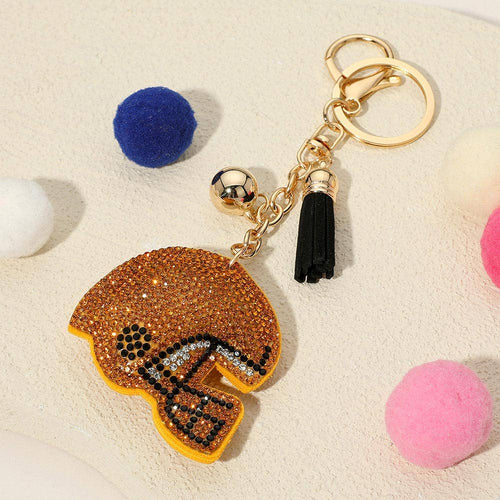 Black & Gold Bling Studded Football Helmet Keychain Bag Charm