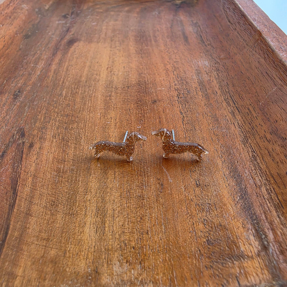 Brown Glitter Dainty Dachshund Studs