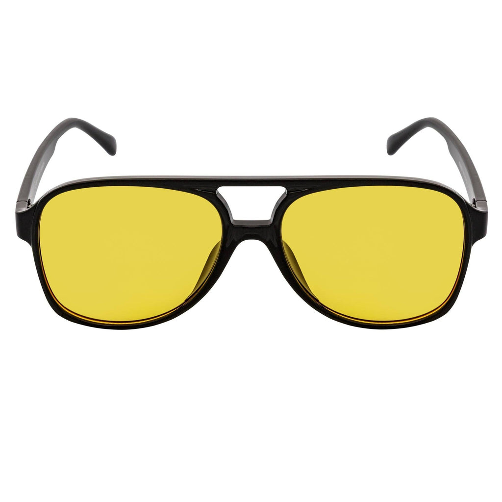 Black Yellow Large Flat Top Aviator Sunglasse