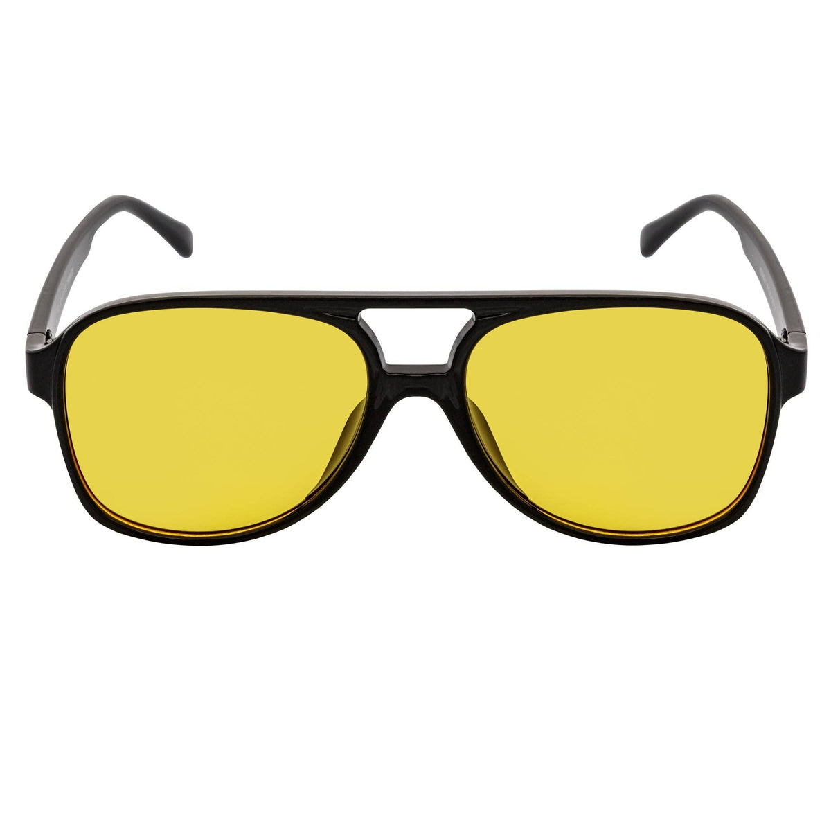 Black Yellow Large Flat Top Aviator Sunglasse