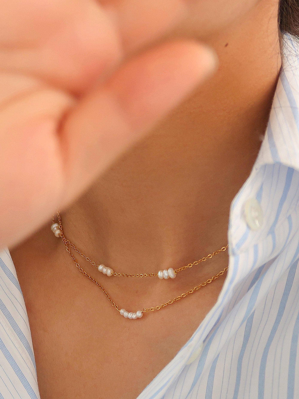 Yellow Gold & Peral 18K Non-Tarnish Petite Pearl Chokers