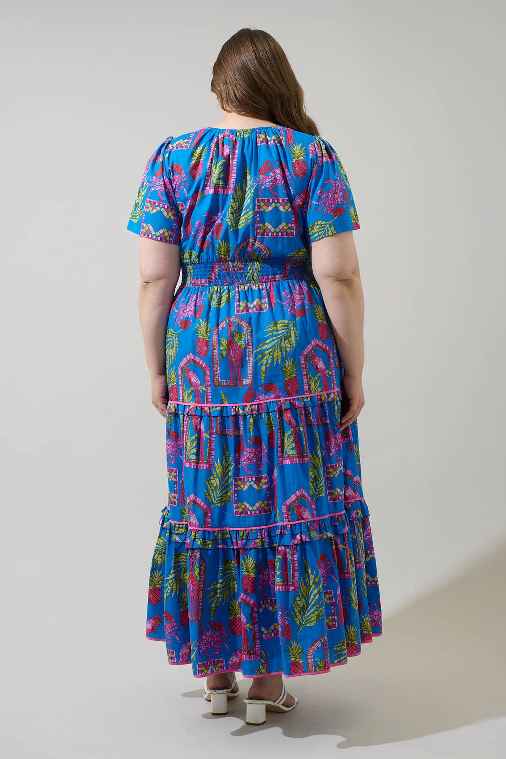 Plus Blue, Green & Pink Tropical Tiered Maxi