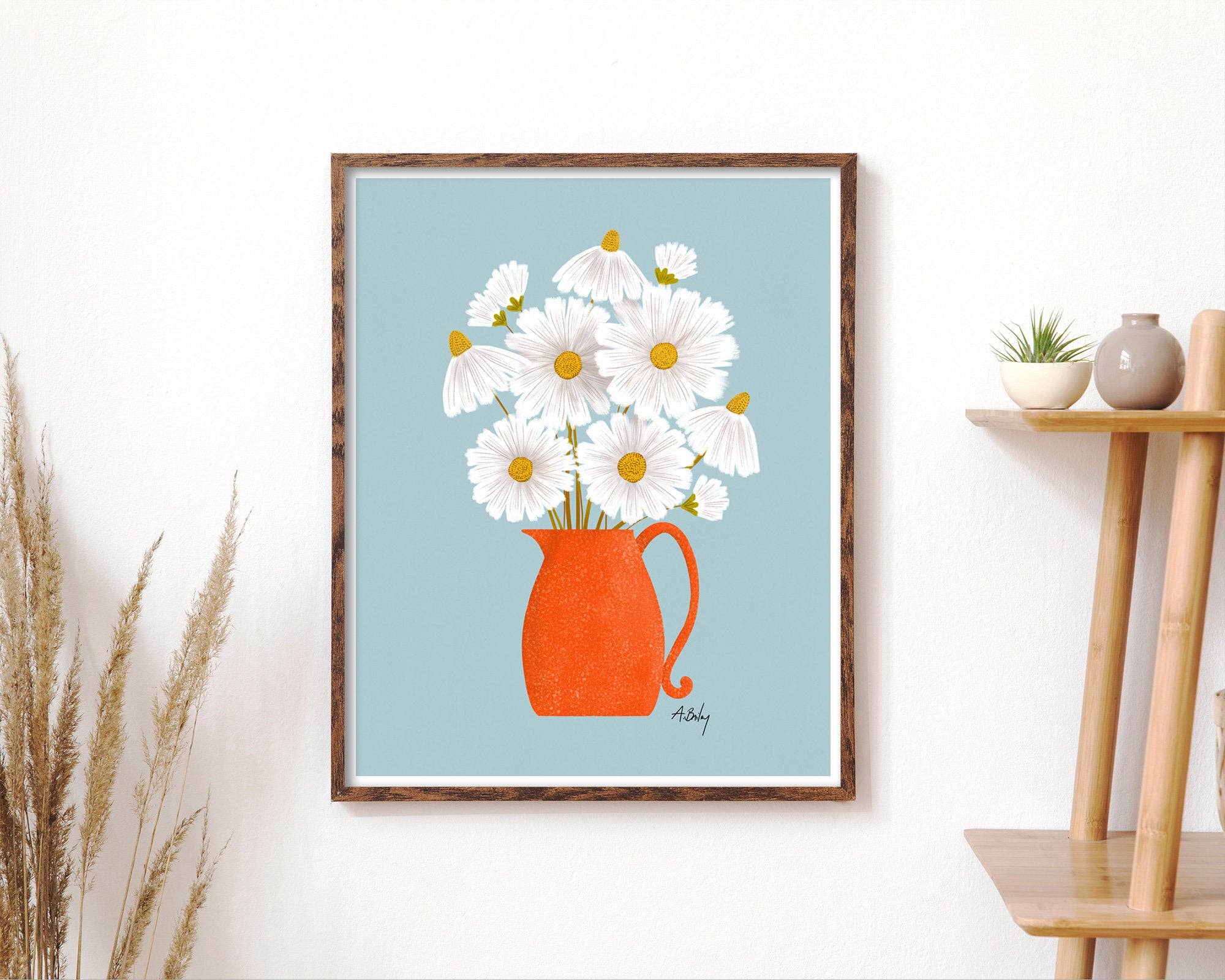 Daisies and Blue - Floral Illustration Print