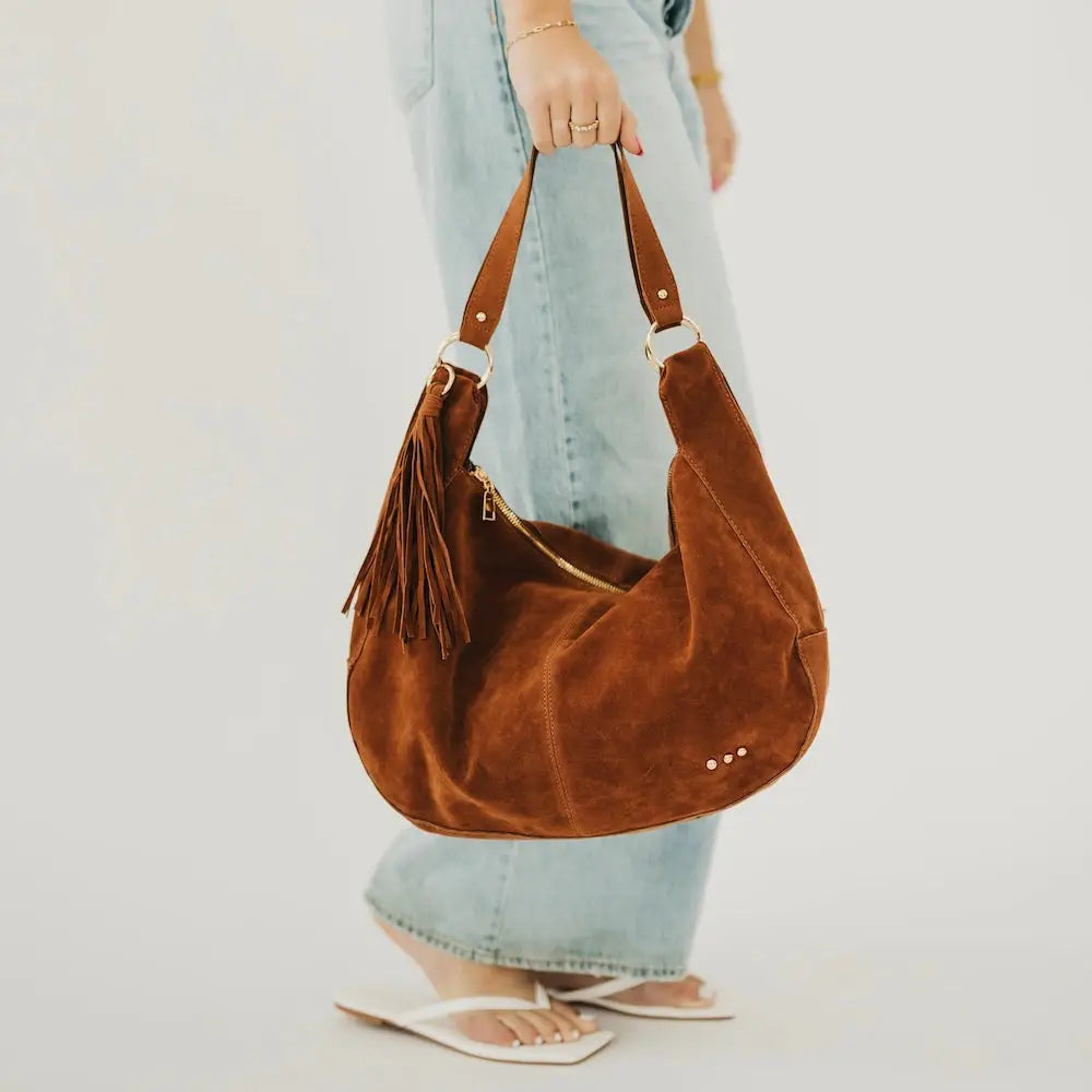 Chocolate Suede Hobo Shoulder Bag