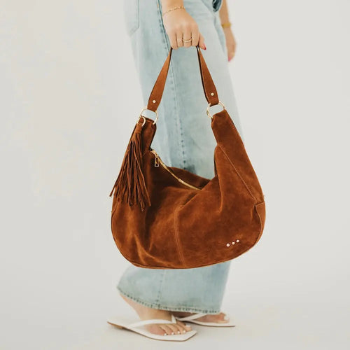 Chocolate Suede Hobo Shoulder Bag