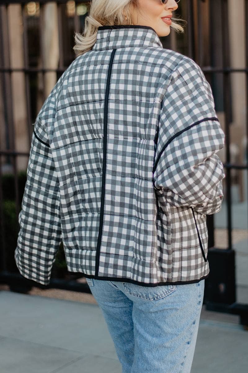 Black & White Checkered Quilted Jacket
