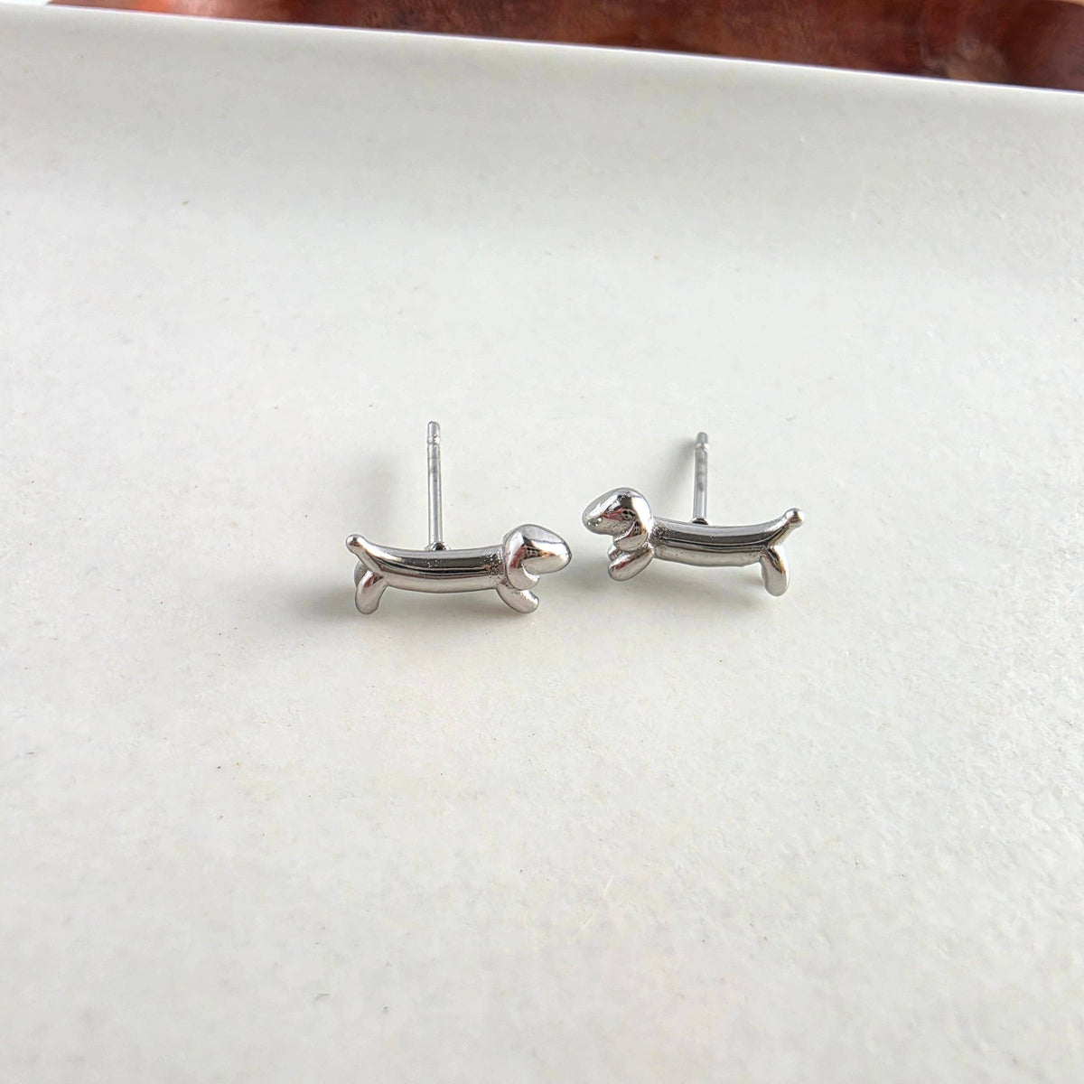 Silver Luxe Dainty Dachshund Studs