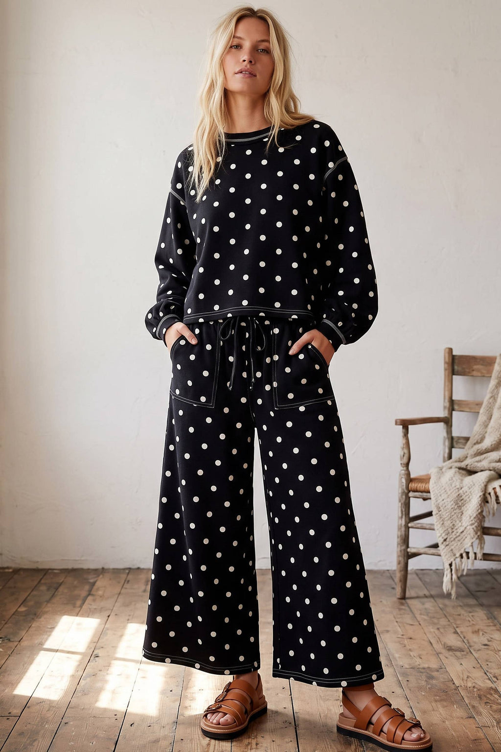 Cream & Black Polka Dot Pants