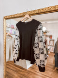 Black Flower Crochet Sleeve Top