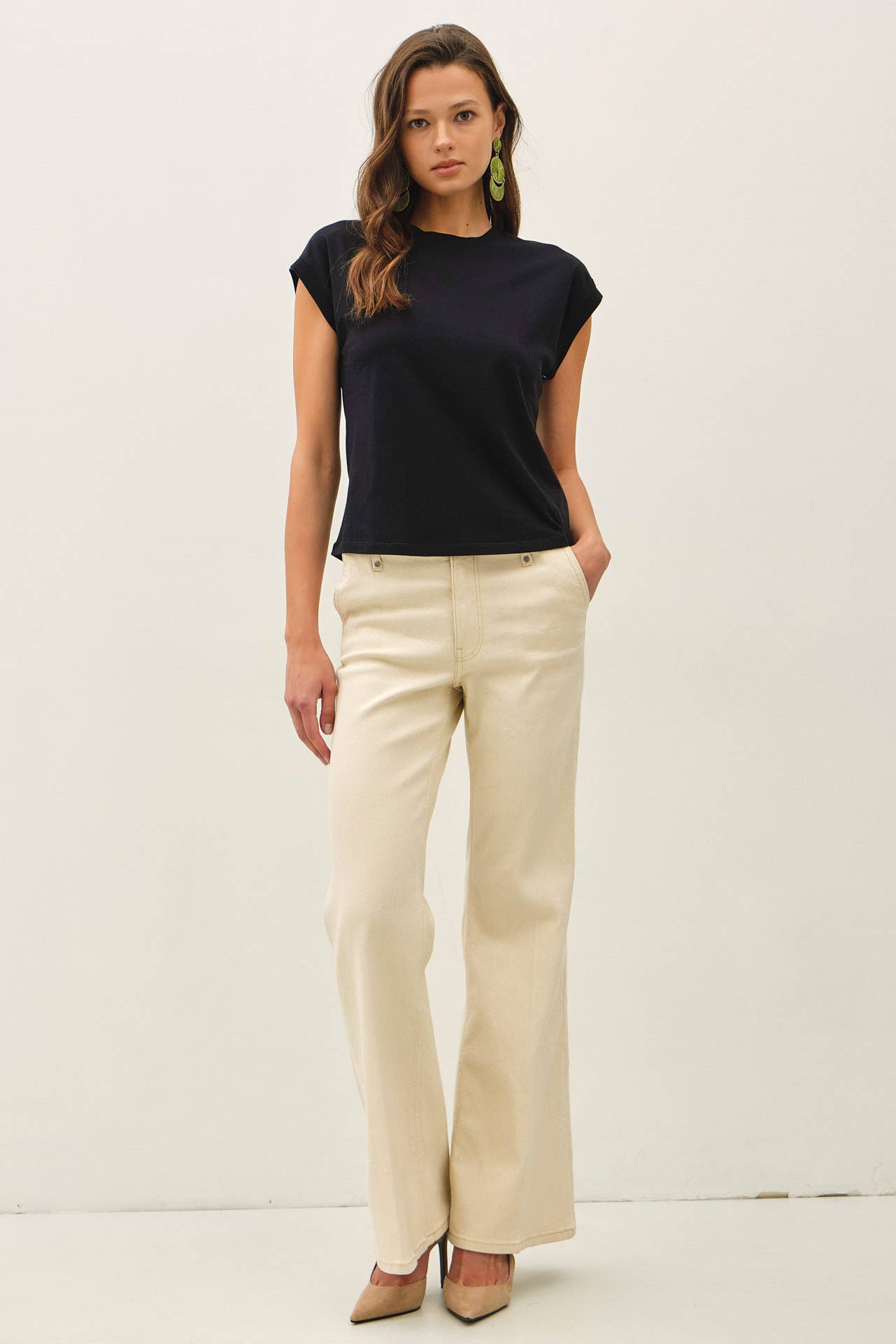 Black Cap Sleeve Crew Neck