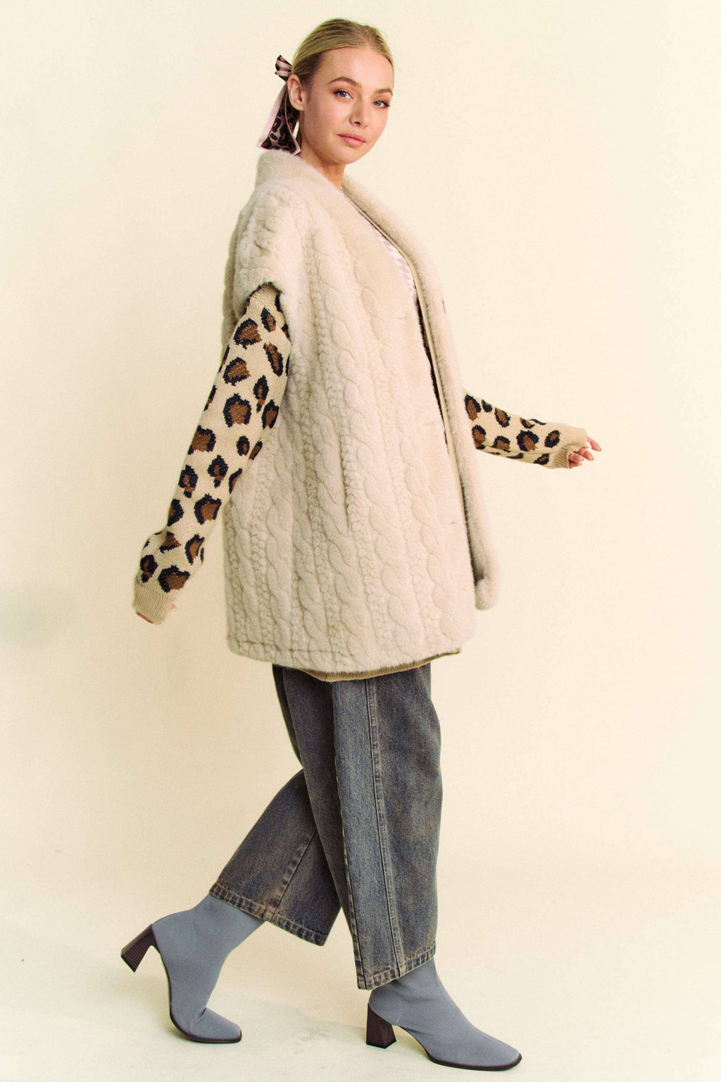 Plus Button Fuzzy Fur Vest Jacket