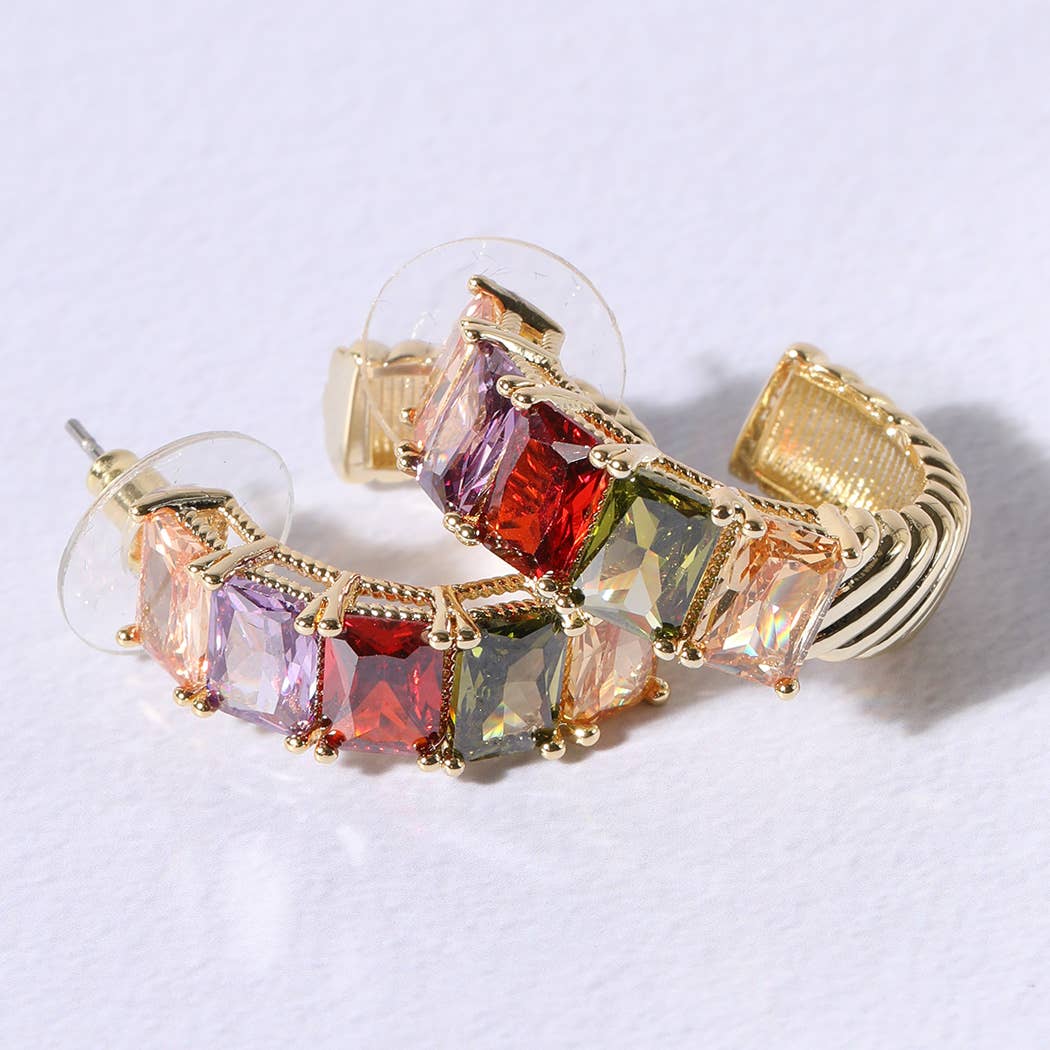 Multicolored CZ Circle Hoop Earring