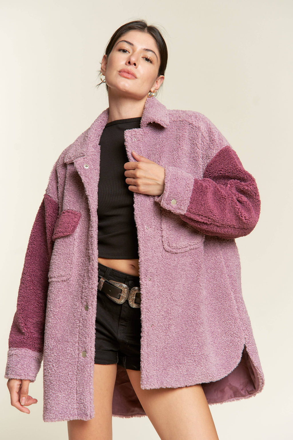 Plus Berry Colorblock Sherpa Jacket