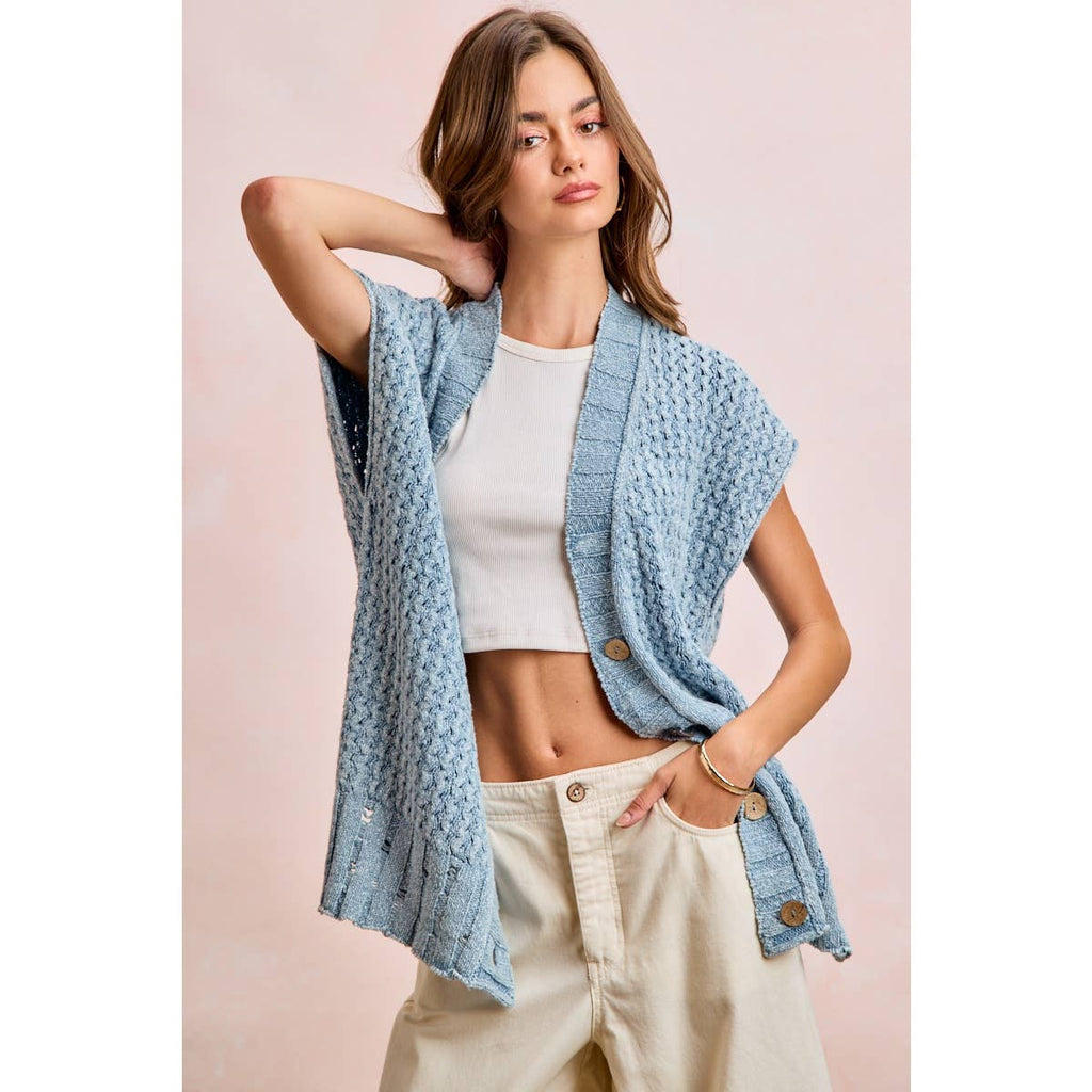 Washed Denim Knit Cardigan