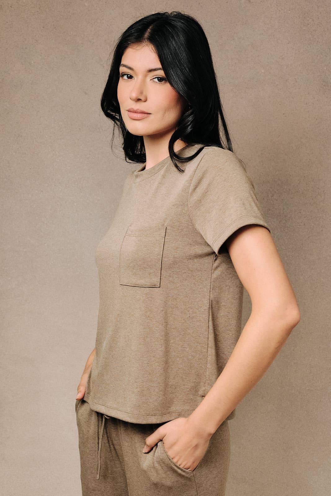 Dark Taupe Jersey Pocket Top