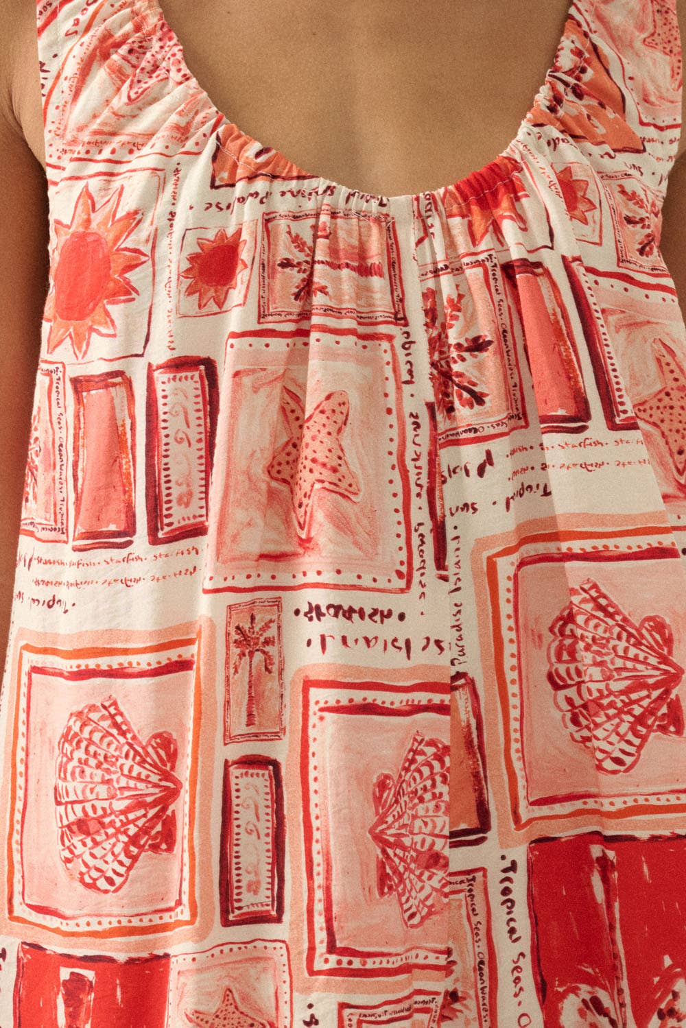 Red & Orange Tropical-Print Romper