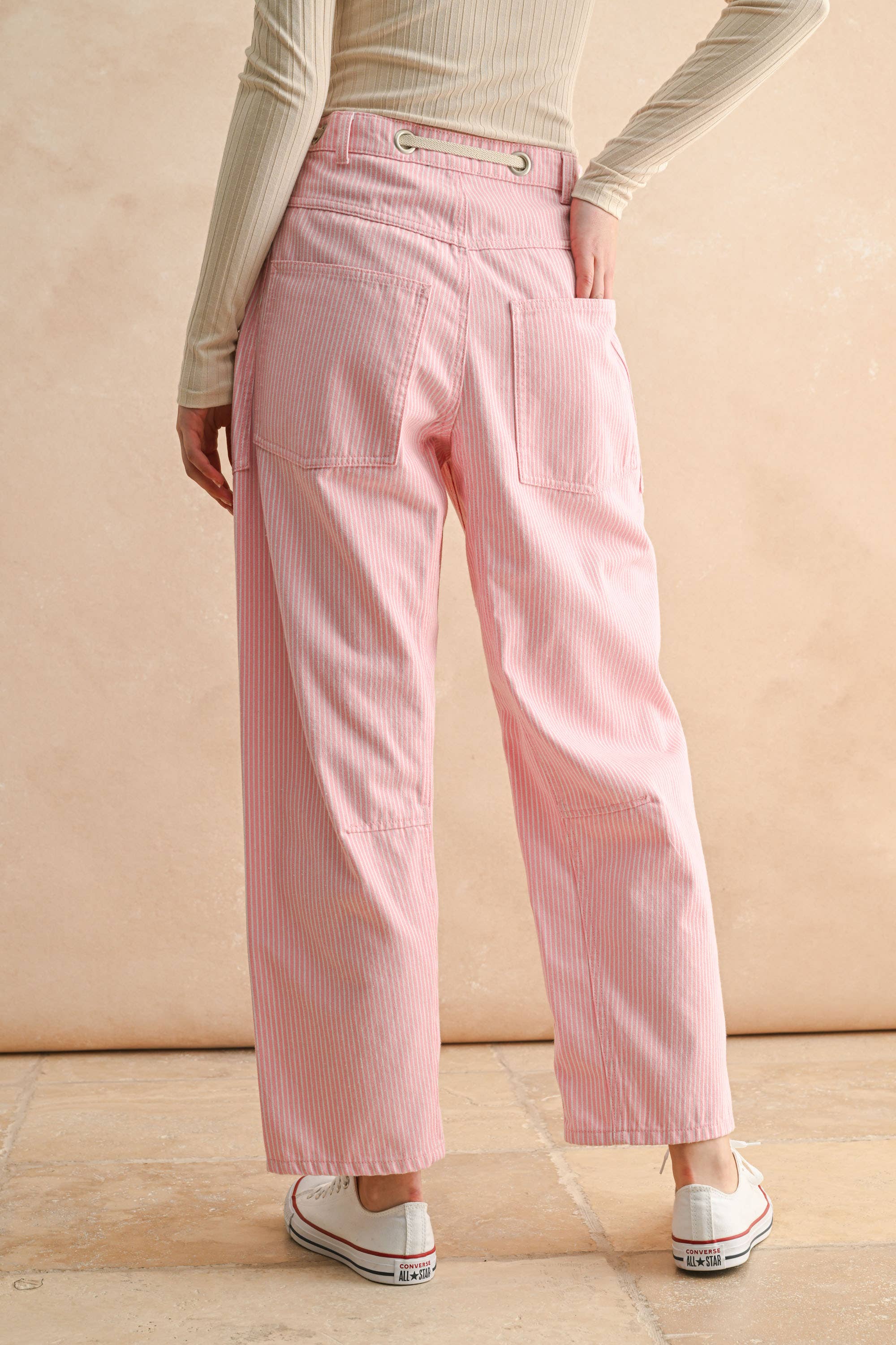 Pink Striped Barrel Pant