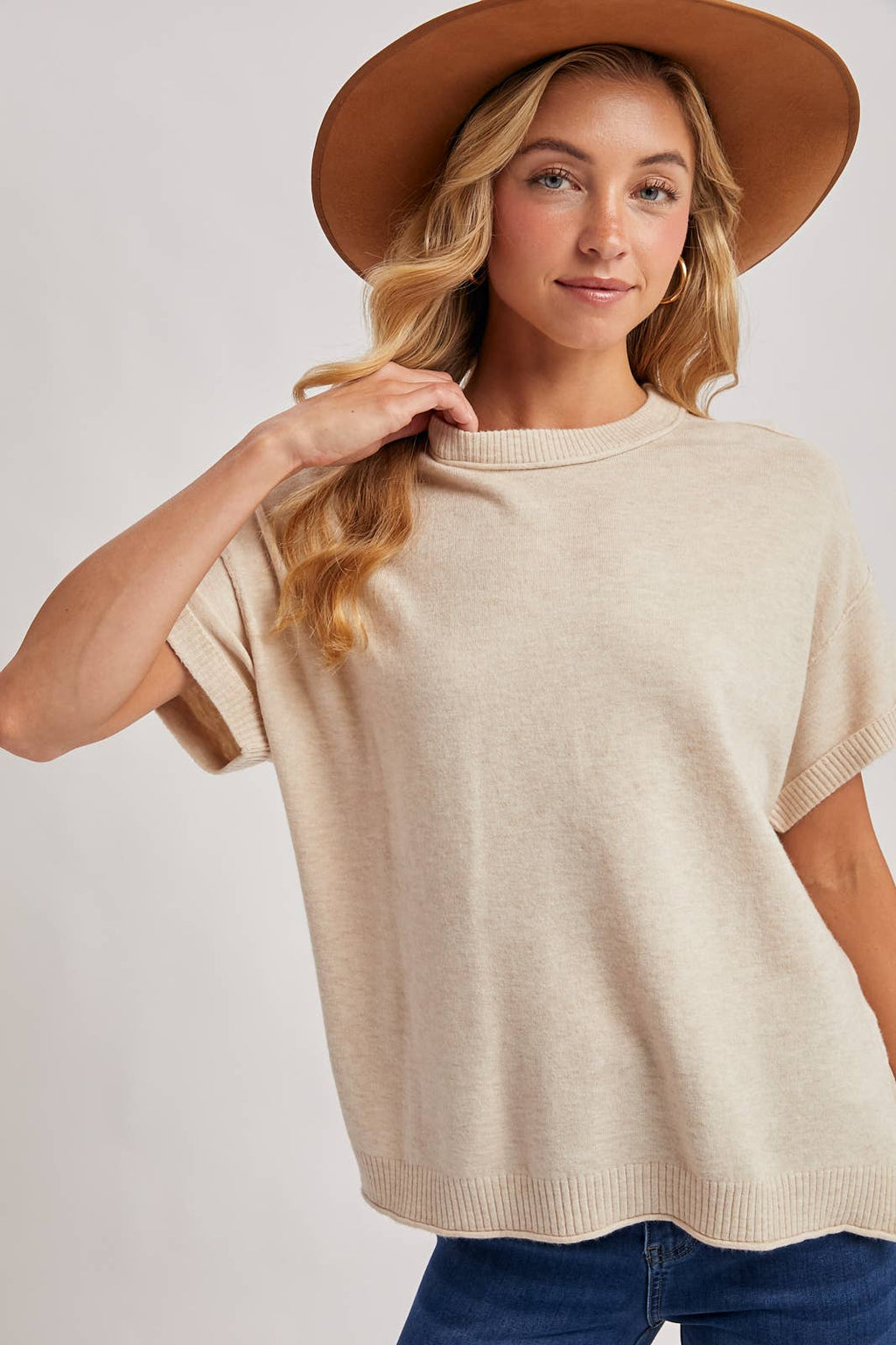 Oatmeal Crew Neck Knit T-Shirt
