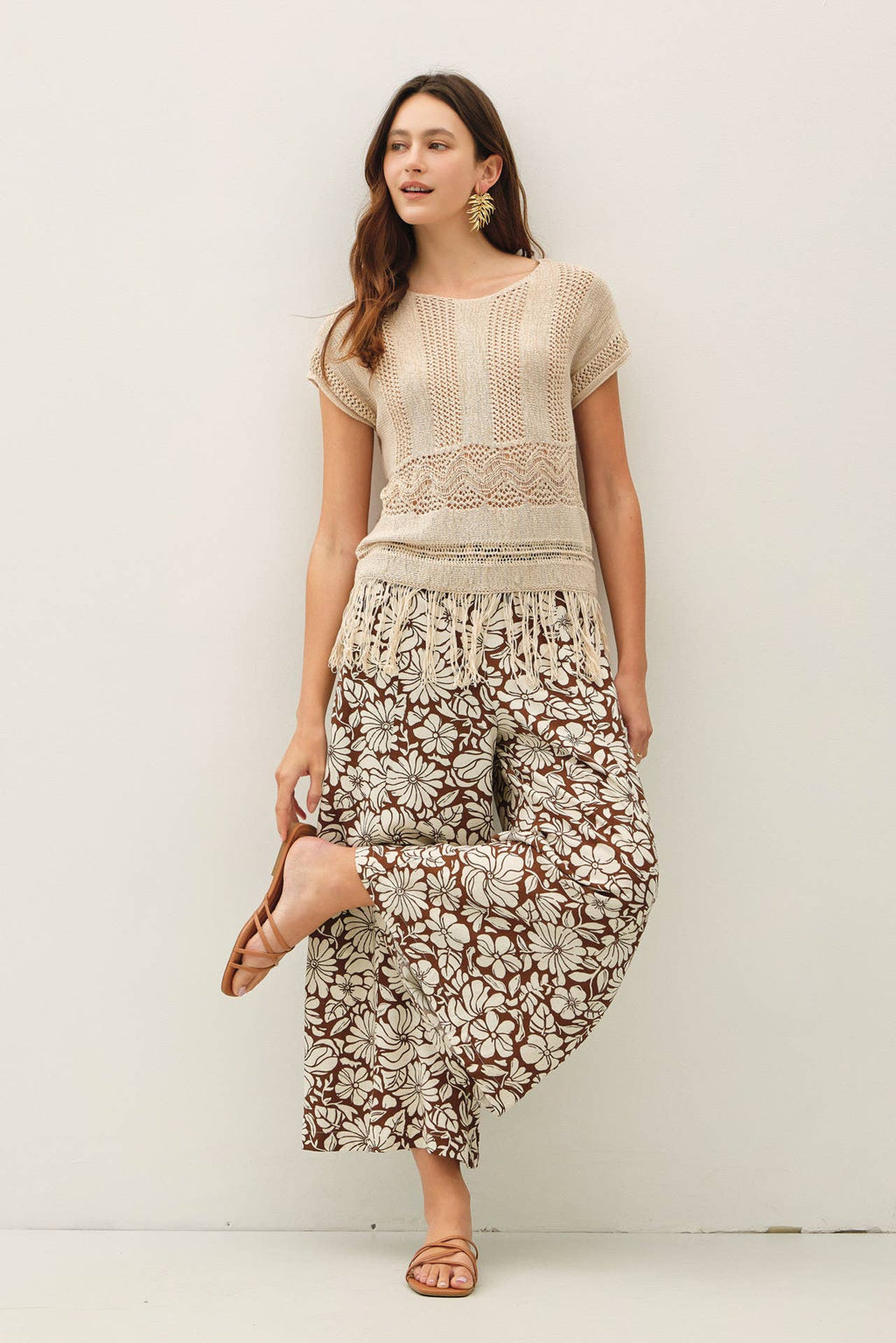 Brown Bloom Wide Leg Pant