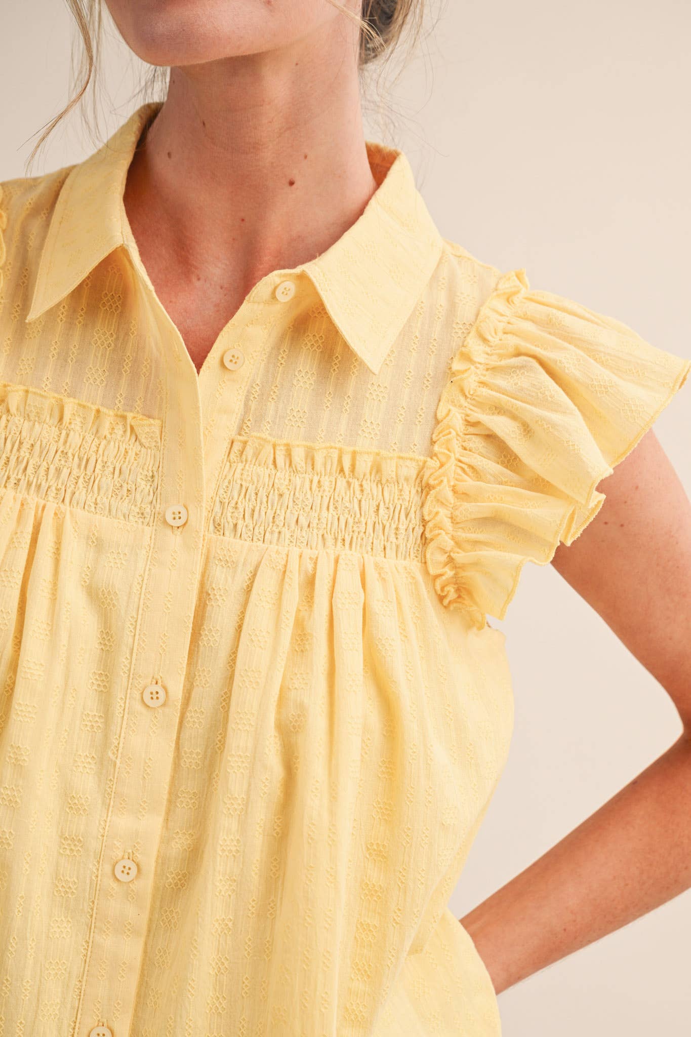 Yellow Cream Ruffle Top