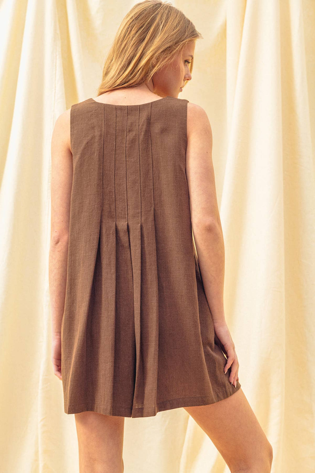 Brown Pleated Front Romper