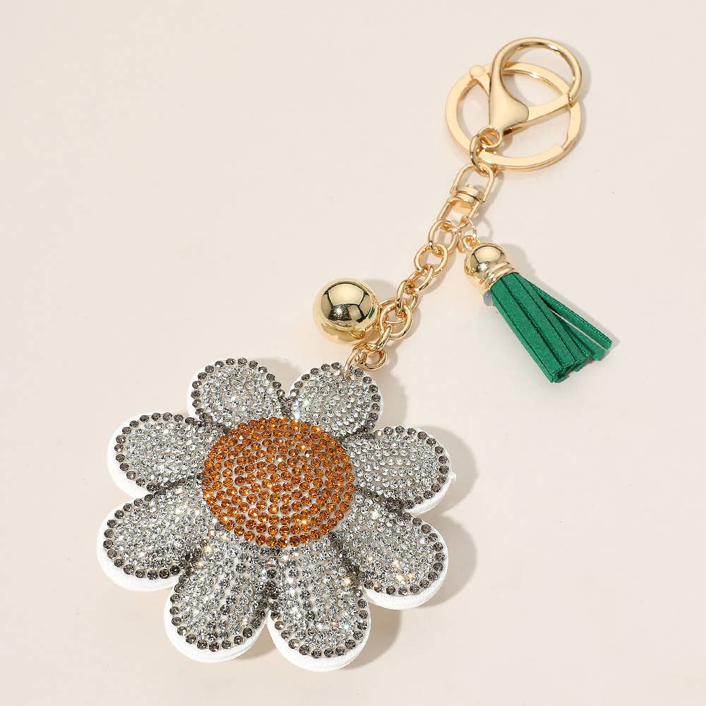 Bling Studded Daisy Flower Keychain Bag Charm