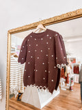 Plus Brown Scallop Polka Dot Top