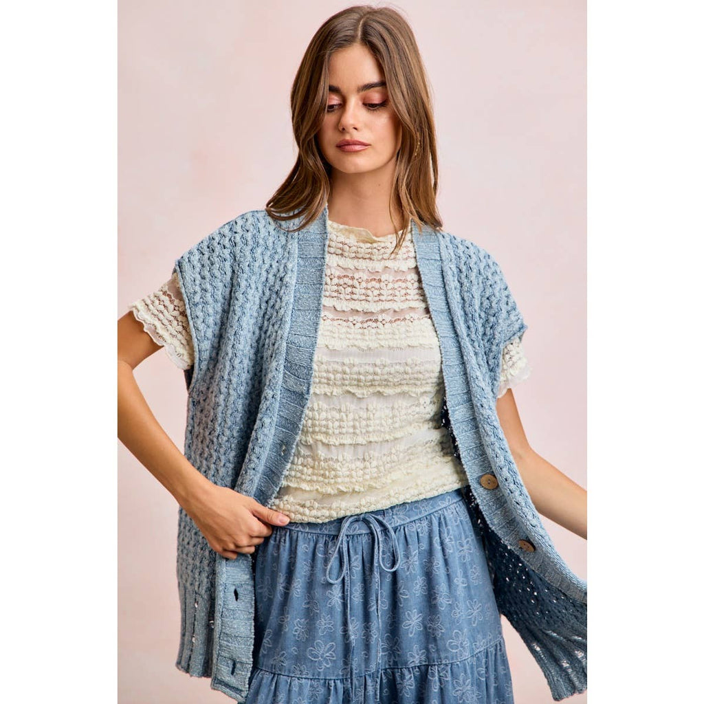 Washed Denim Knit Cardigan