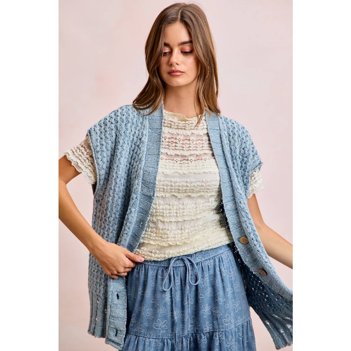 Washed Denim Knit Cardigan