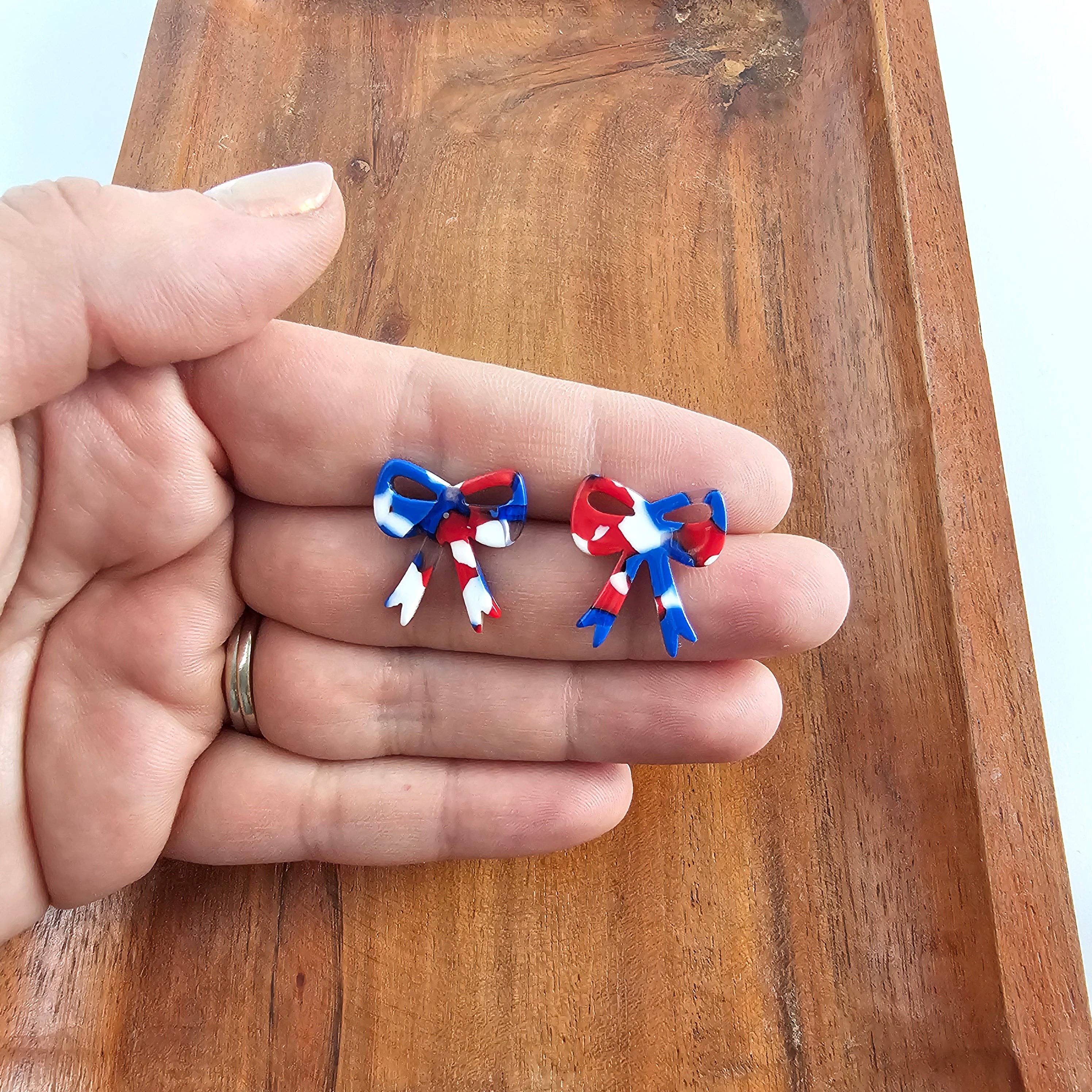 Red, White & Blue Bow Studs