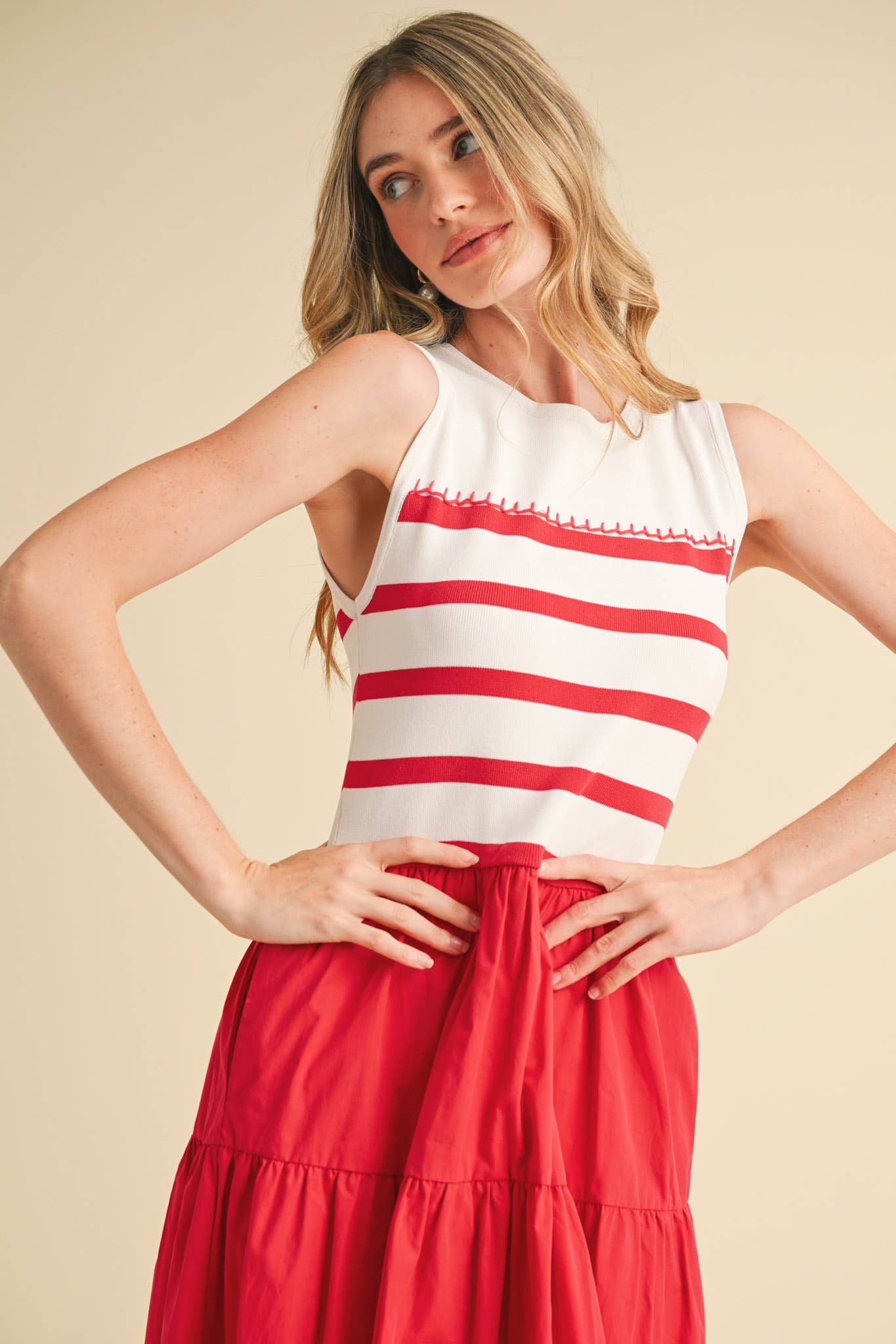 Red Striped Midi Dress