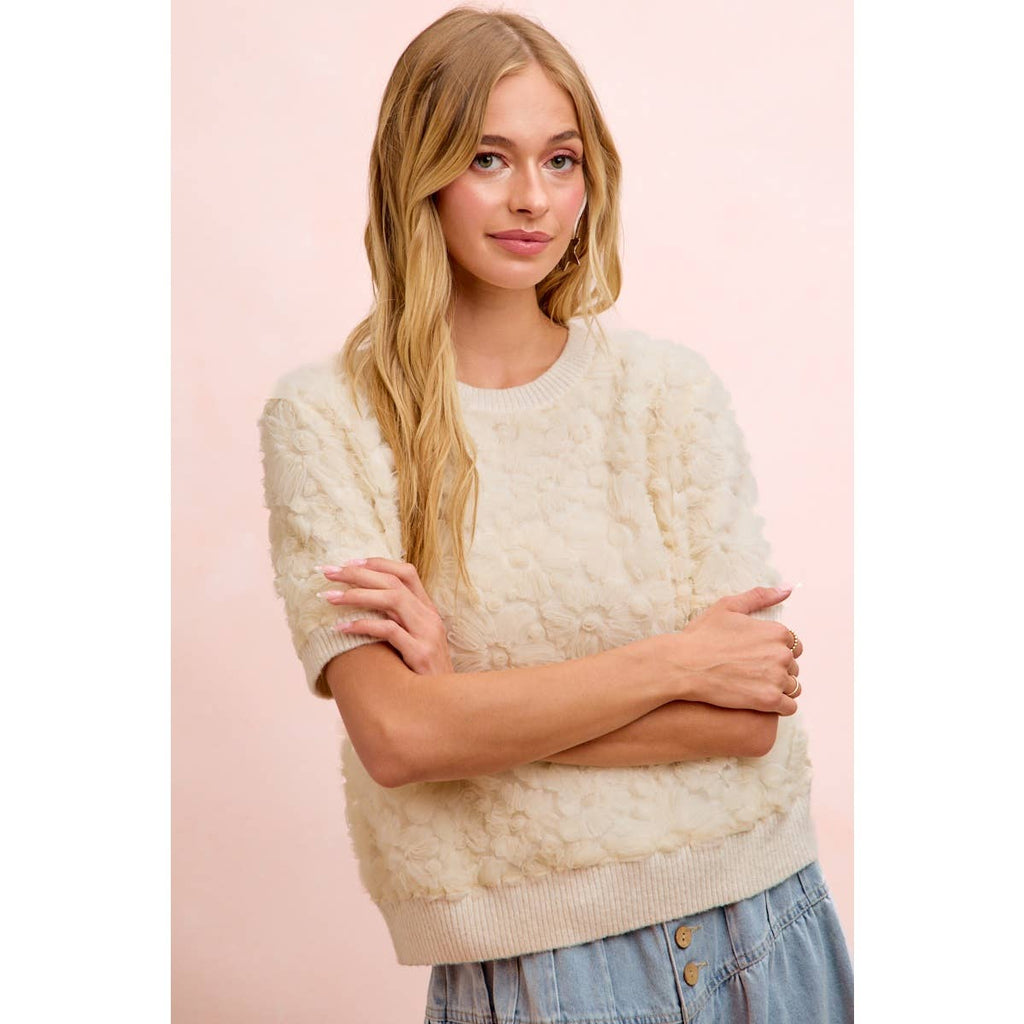 Ivory 3D Flower Lace Top