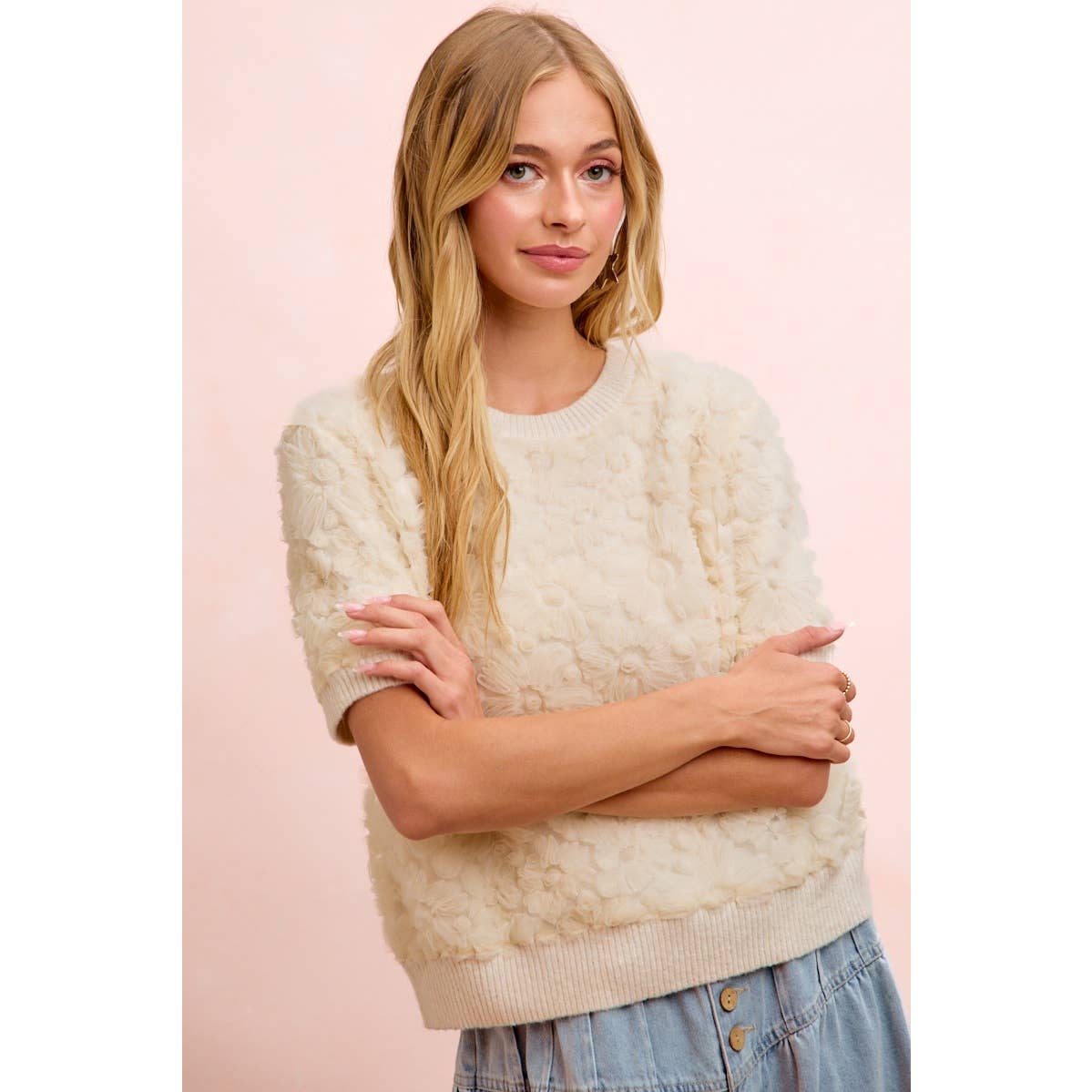 Ivory 3D Flower Lace Top