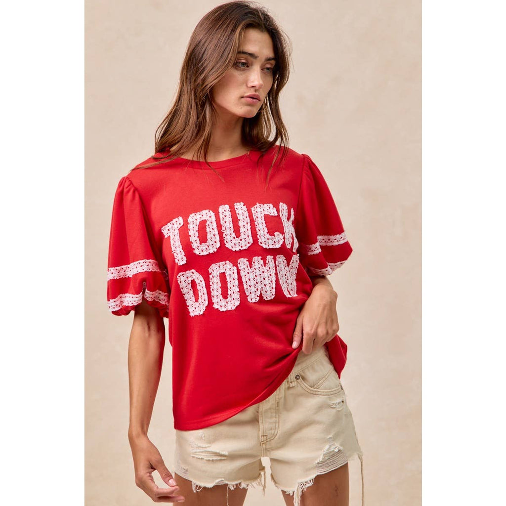 Red Touch Down Patchwork Top