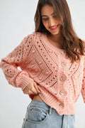 Light Pink Knit Cardigan With Gold Button Detail