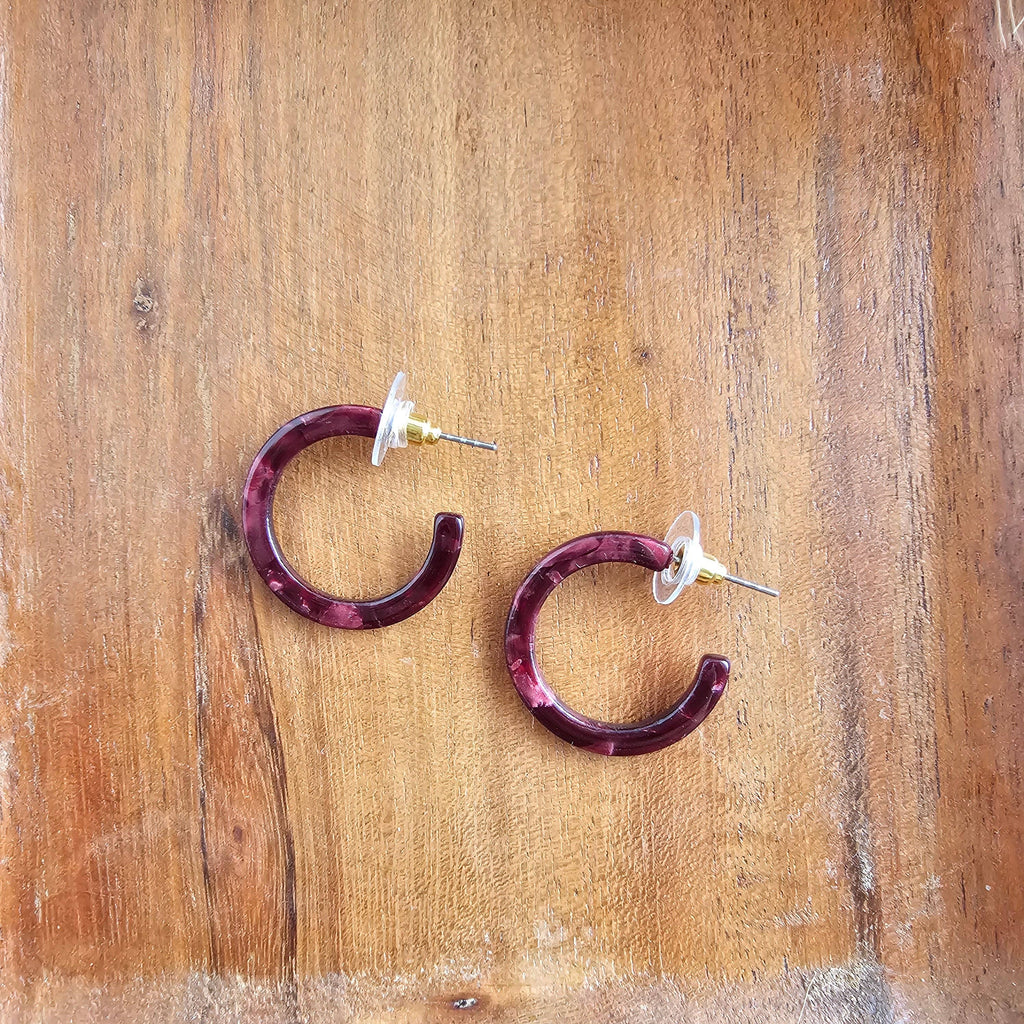 Maroon Cam Mini Hoops