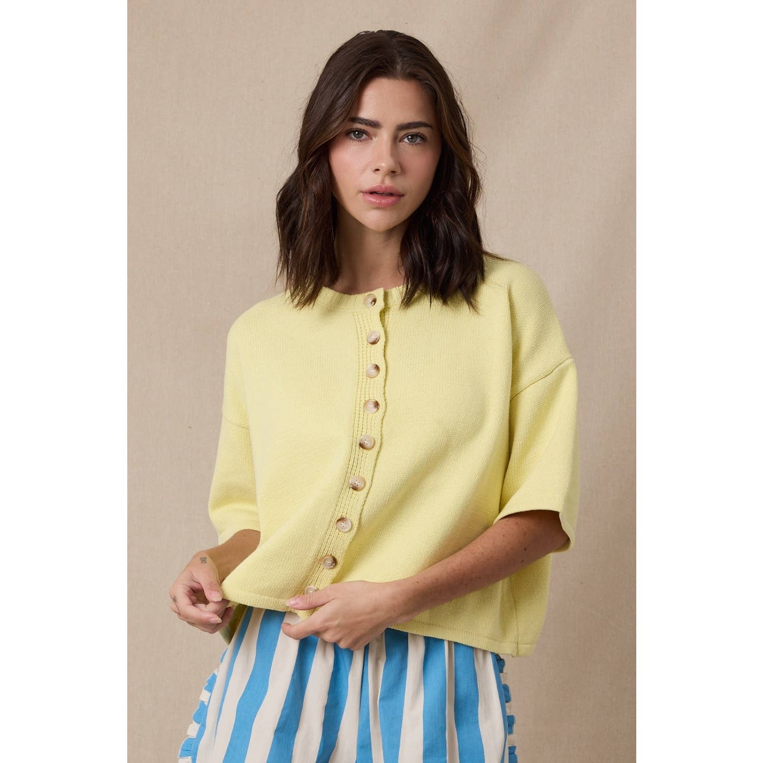 Lemon Button Up Sweater