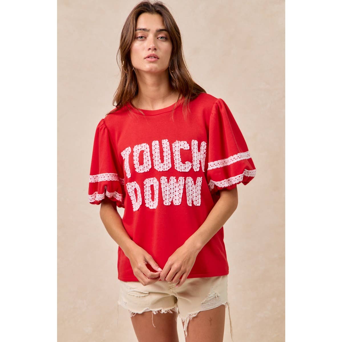 Red Touch Down Patchwork Top