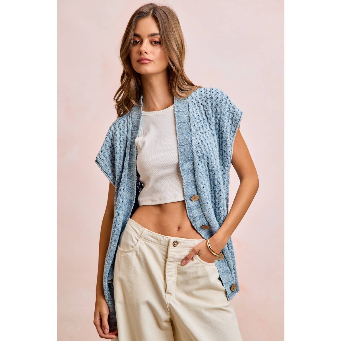 Washed Denim Knit Cardigan