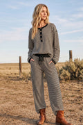 Black & White Striped Button Top