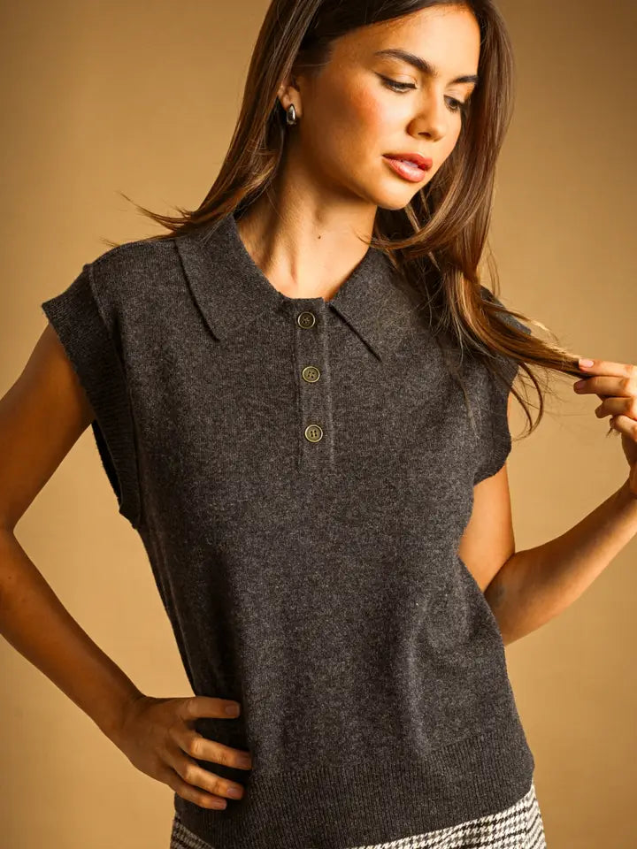 Charcoal Polo Sweater Top