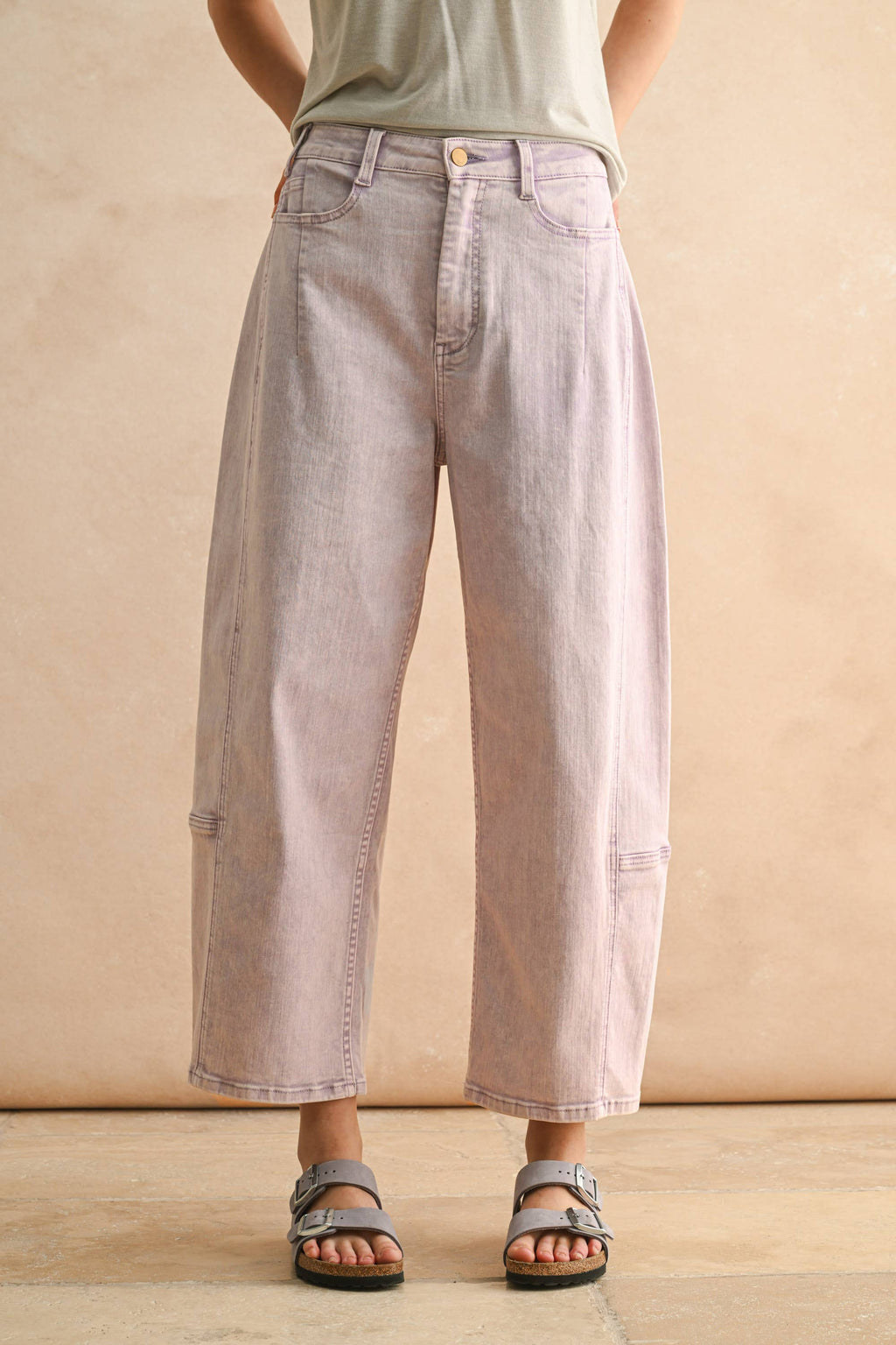 Lilac Pop Color Barrel Pants