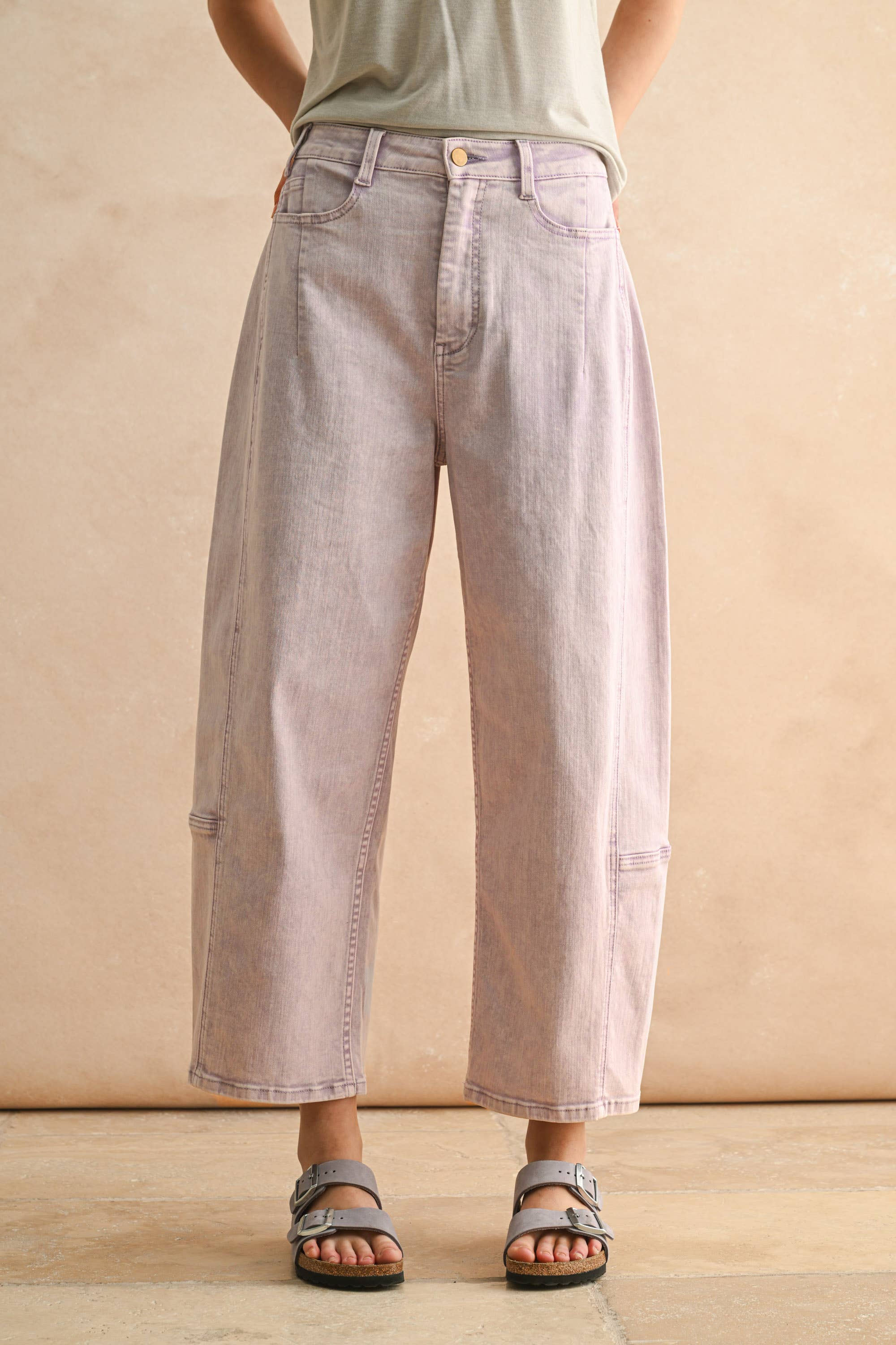 Lilac Pop Color Barrel Pants