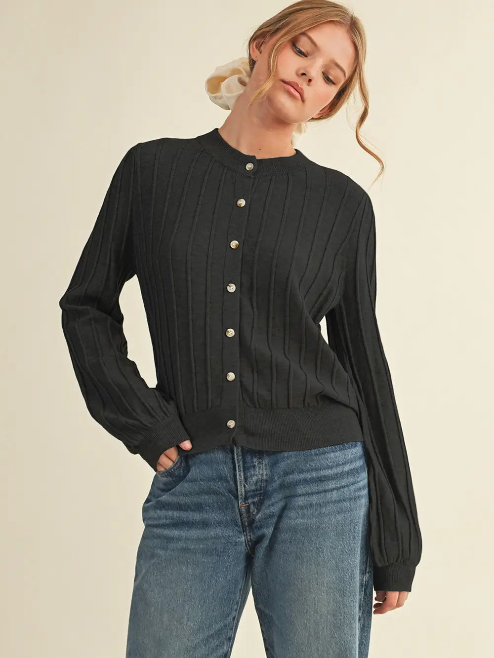 Black Ribbed Cardigan