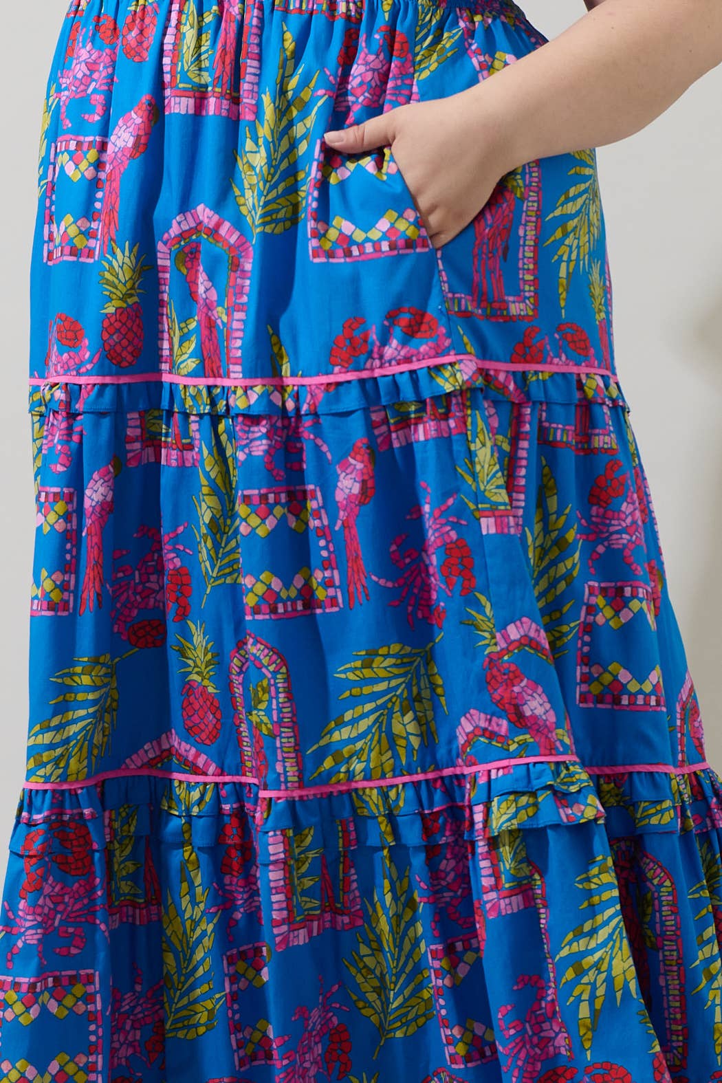 Plus Blue, Green & Pink Tropical Tiered Maxi