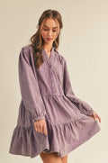Iris Tiered Button Down Washed Denim Mini Dress