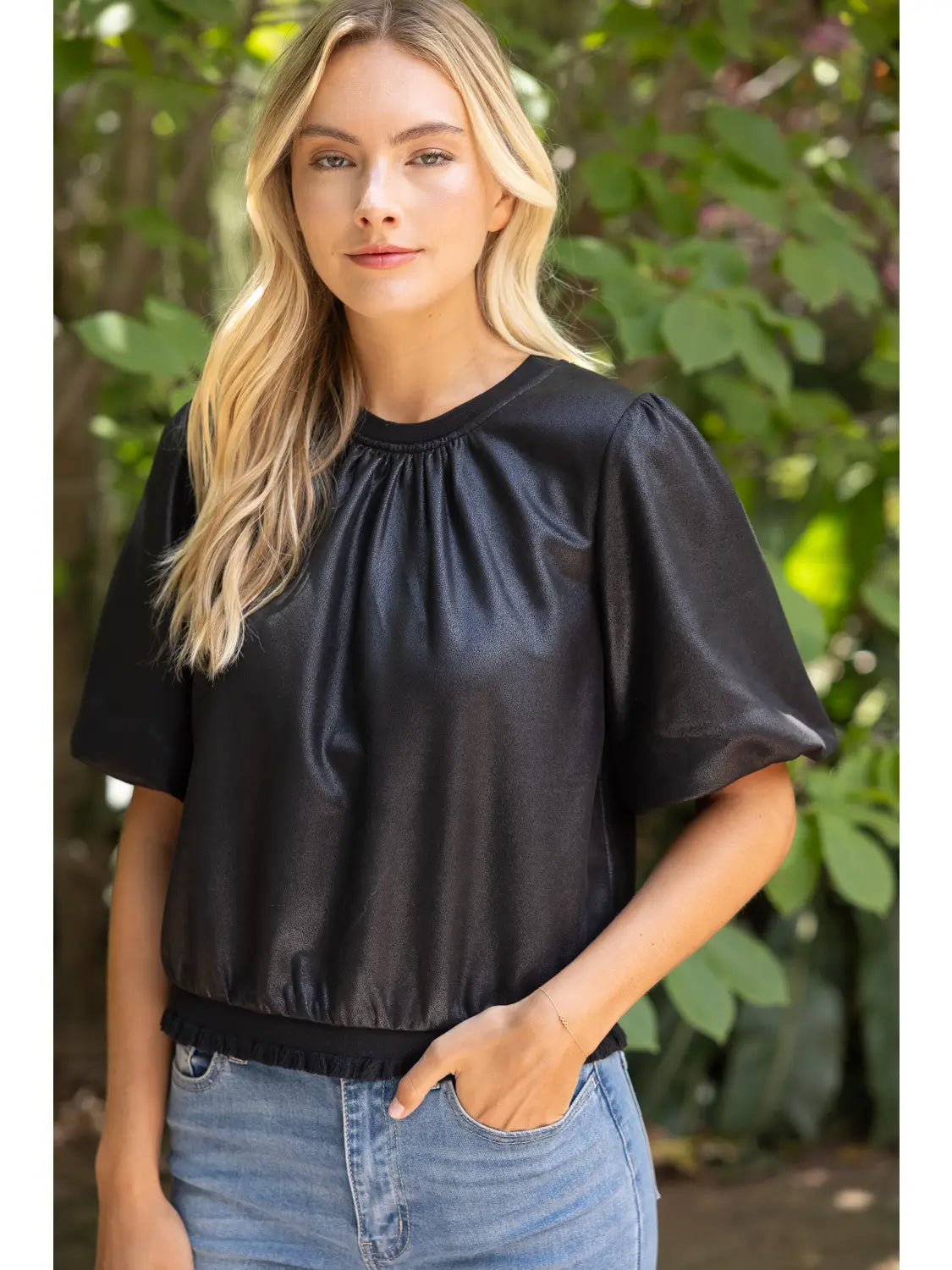 Black Faux Leather Top