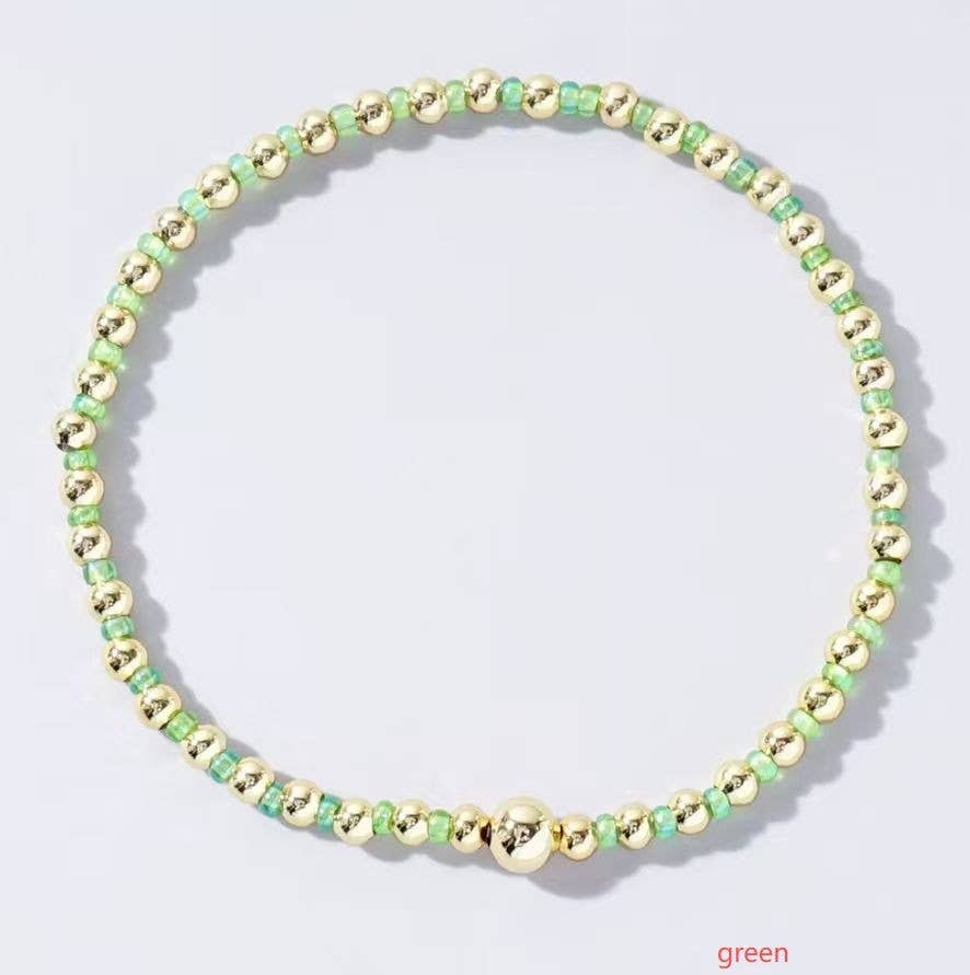 Green Boho Ball Beaded Bracelet