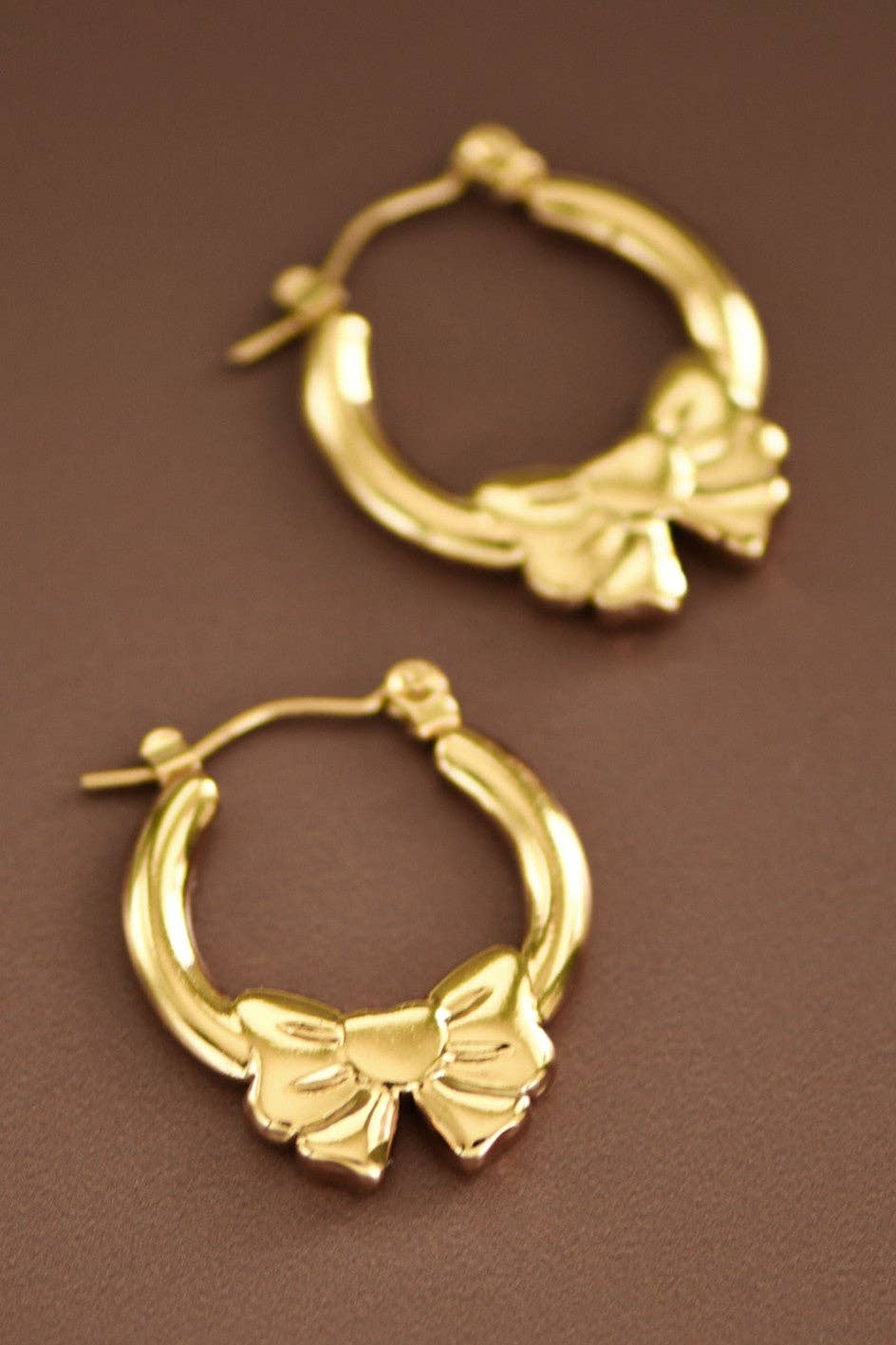 Gold Bow Stainless Steel Hoop Earrings